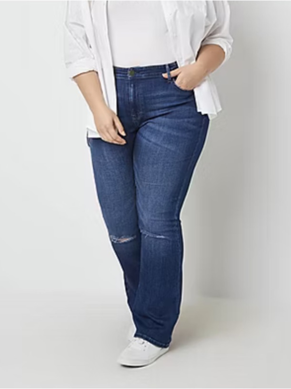 a.n.a Women Plus Size 24W Blue Denim Distressed High-Rise Flare Jeans NWT